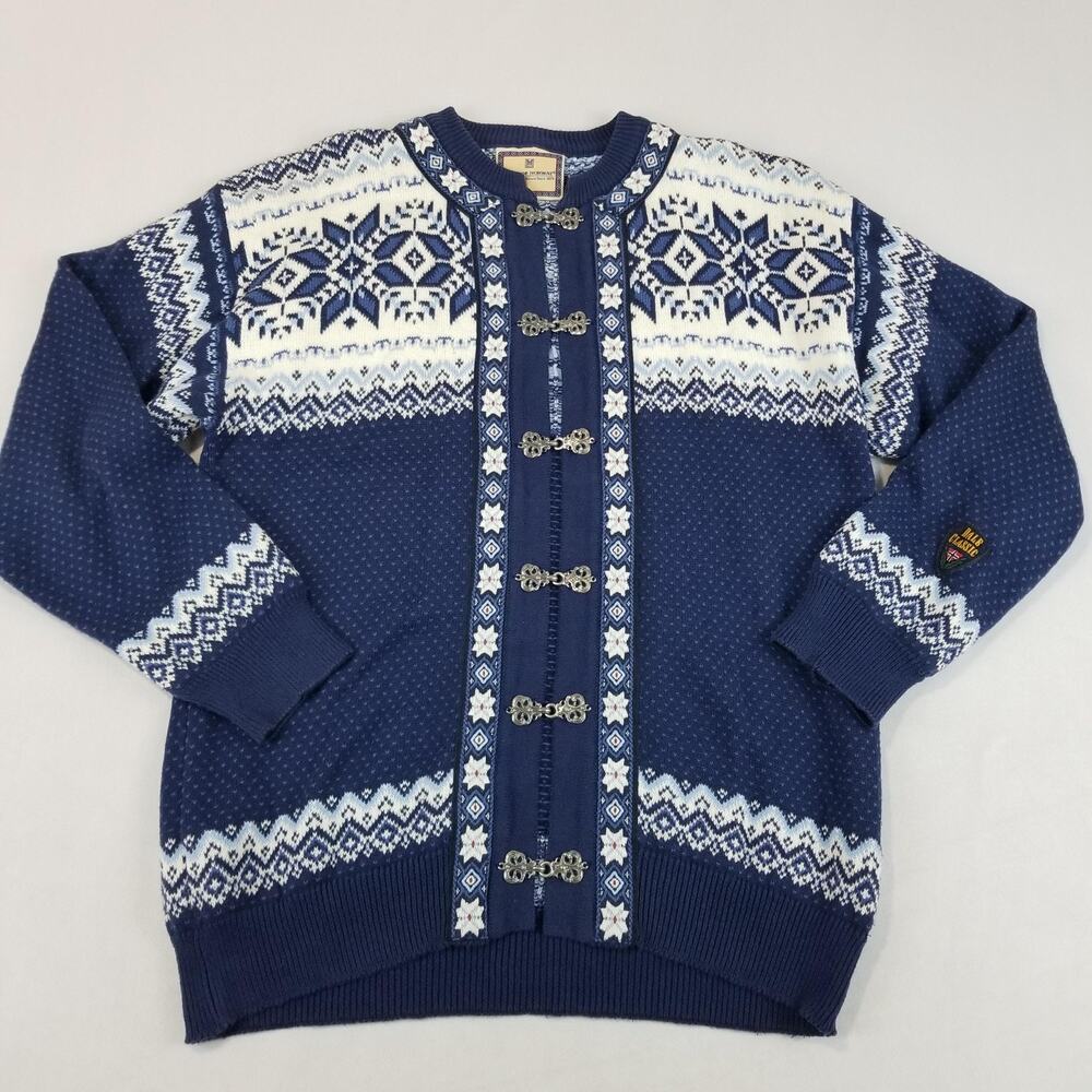 Dale Of Norway Cardigan Medium Blue Fair Isle Norwegian Ski Nordic Sweater Clasp